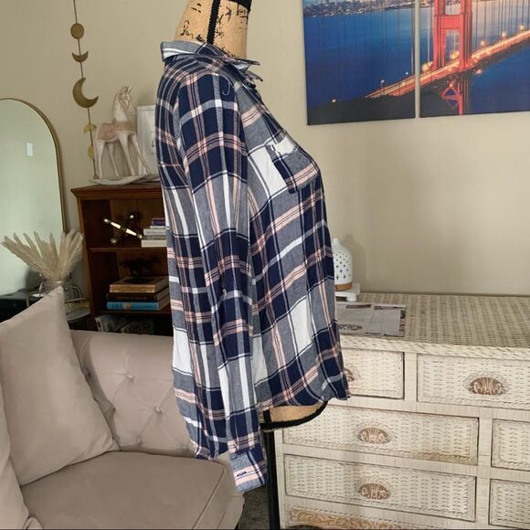 CHARLOTTE RUSSE Plaid Split Back Long Sleeves Plaid Blouse size XS - Picture 5 of 11